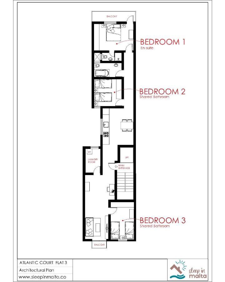 F3 Room 2, Private Room Two Single Beds Shared Bathroom Мсида Экстерьер фото